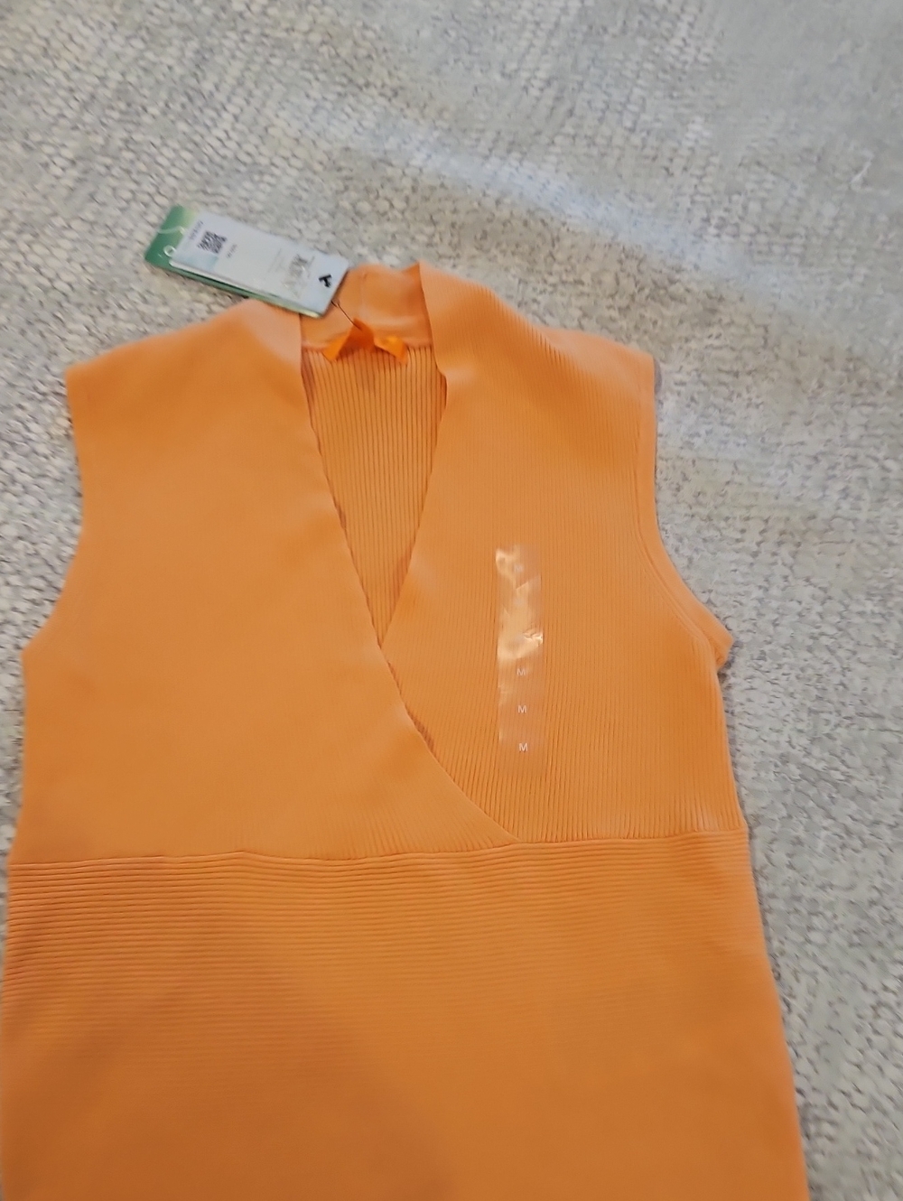 Guess Orange Ribbed V-Neck Sleeveless Top